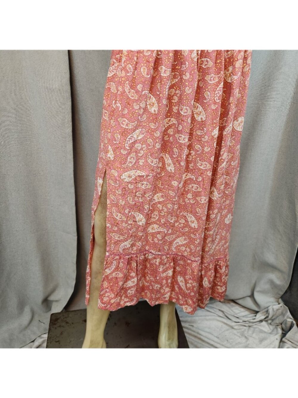 Italian Connection Pink Paisley Elastic Waist Midi Skirt MEDIUM LARGE Side Slit - Picture 3 of 7